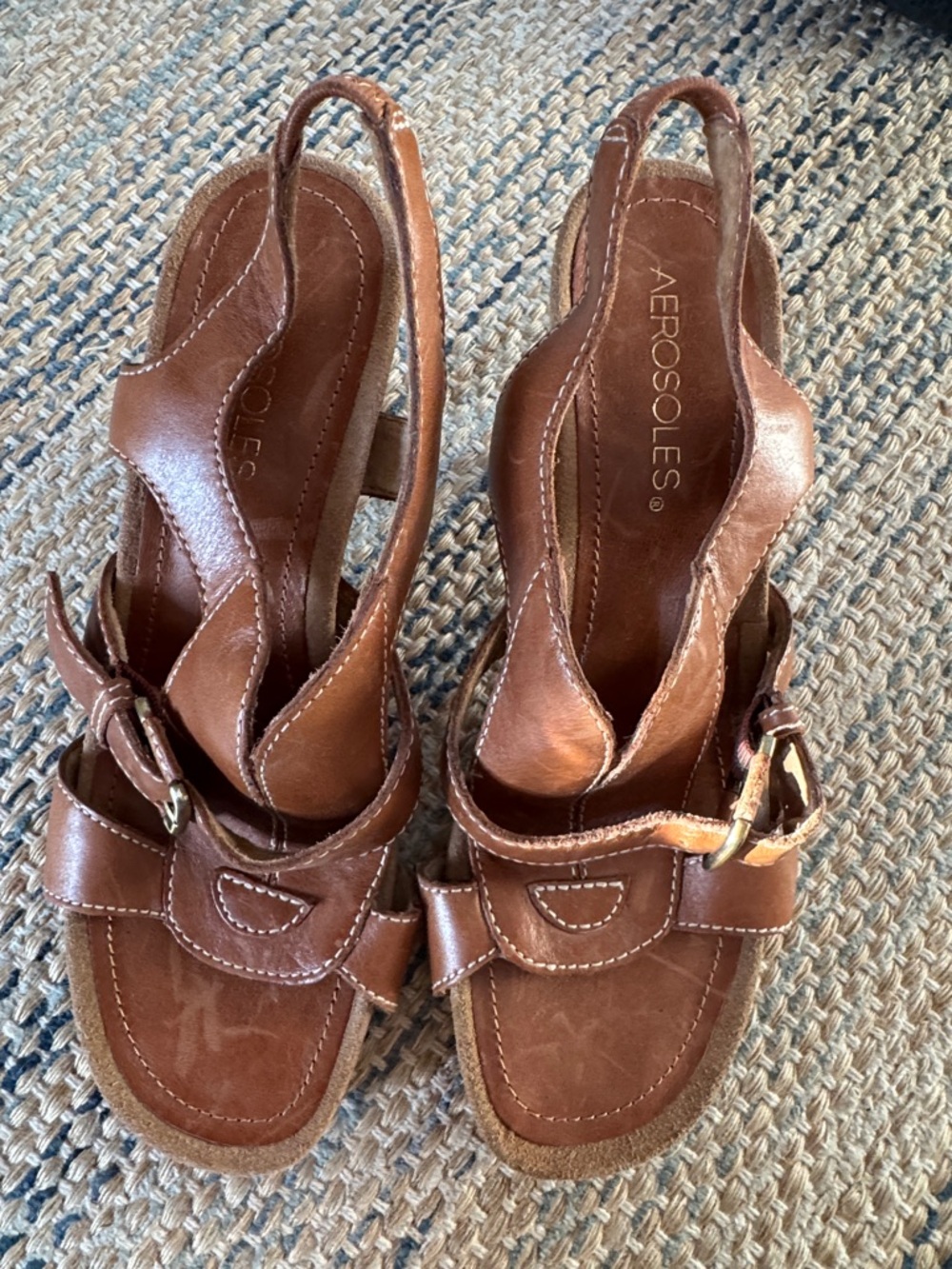 LOT of 3: Black, Denim Blue, and Brown Leather Slingback Sandals - Picture 3 of 5